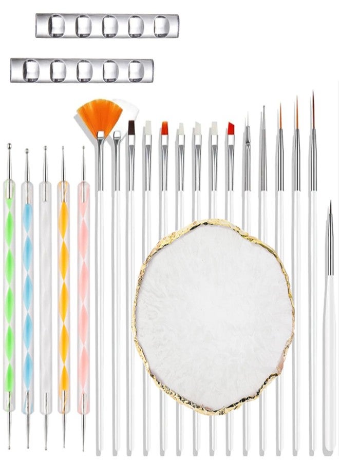 AUOCATTAIL 23 Piece Nail Art Tools Set Resin Nail Art Palette Nail Art Brush 2-way Acrylic Silicone Engraving Pen Dotting Pen Tools DIY Home Salon Makeup Display Board Nail Art Kit (White) - Image 1